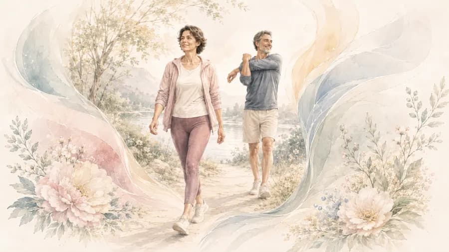 Duas pessoas caminhando ao ar livre em uma manhã comum